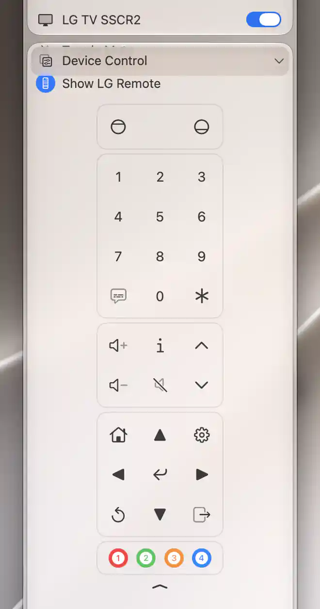 Expanded LG remote on a genuinely paired and connected webOS device