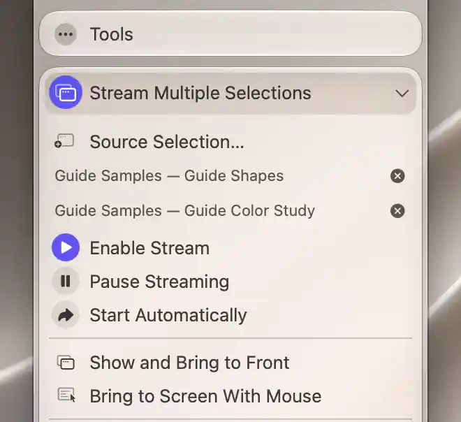 Stream Multiple Selections with two real Guide Samples windows in the source list