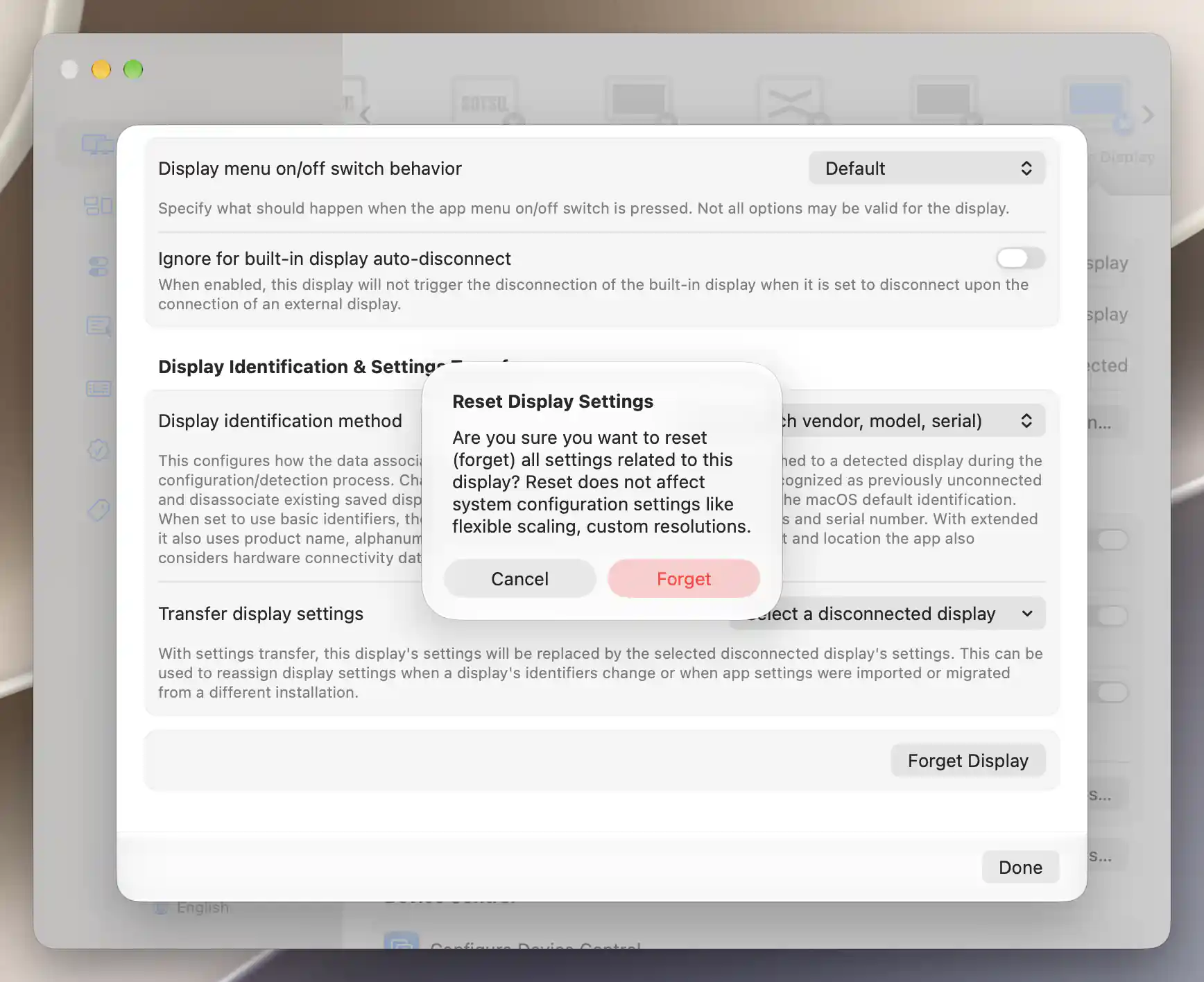 Offline display Forget confirmation with Cancel and Forget