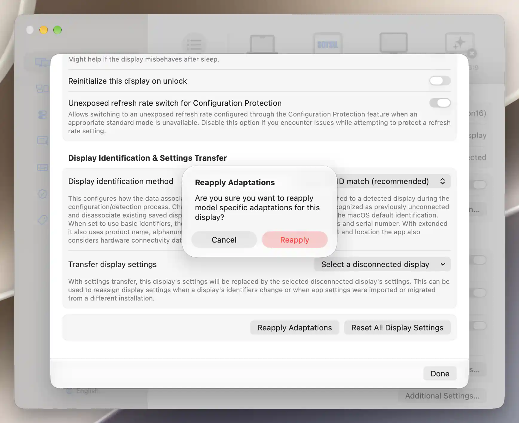 Reapply Adaptations confirmation with Cancel and Reapply