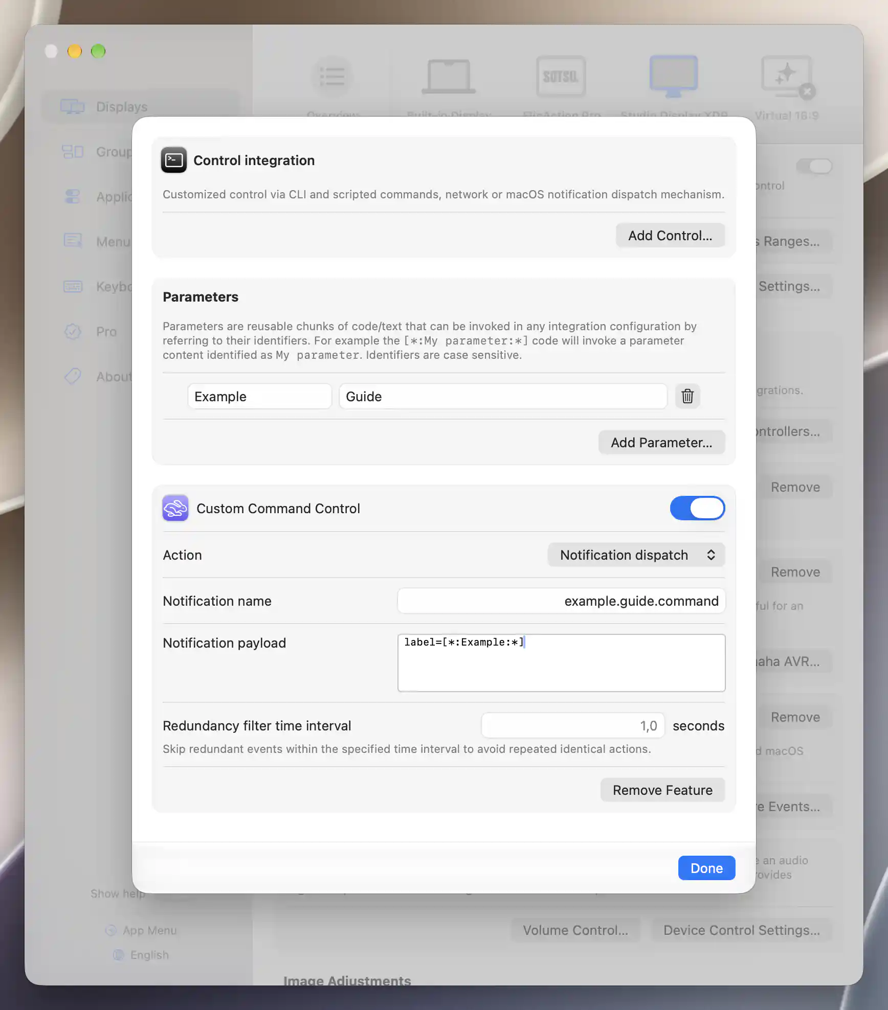 Custom Command Control using notification dispatch with a name and reusable-parameter payload