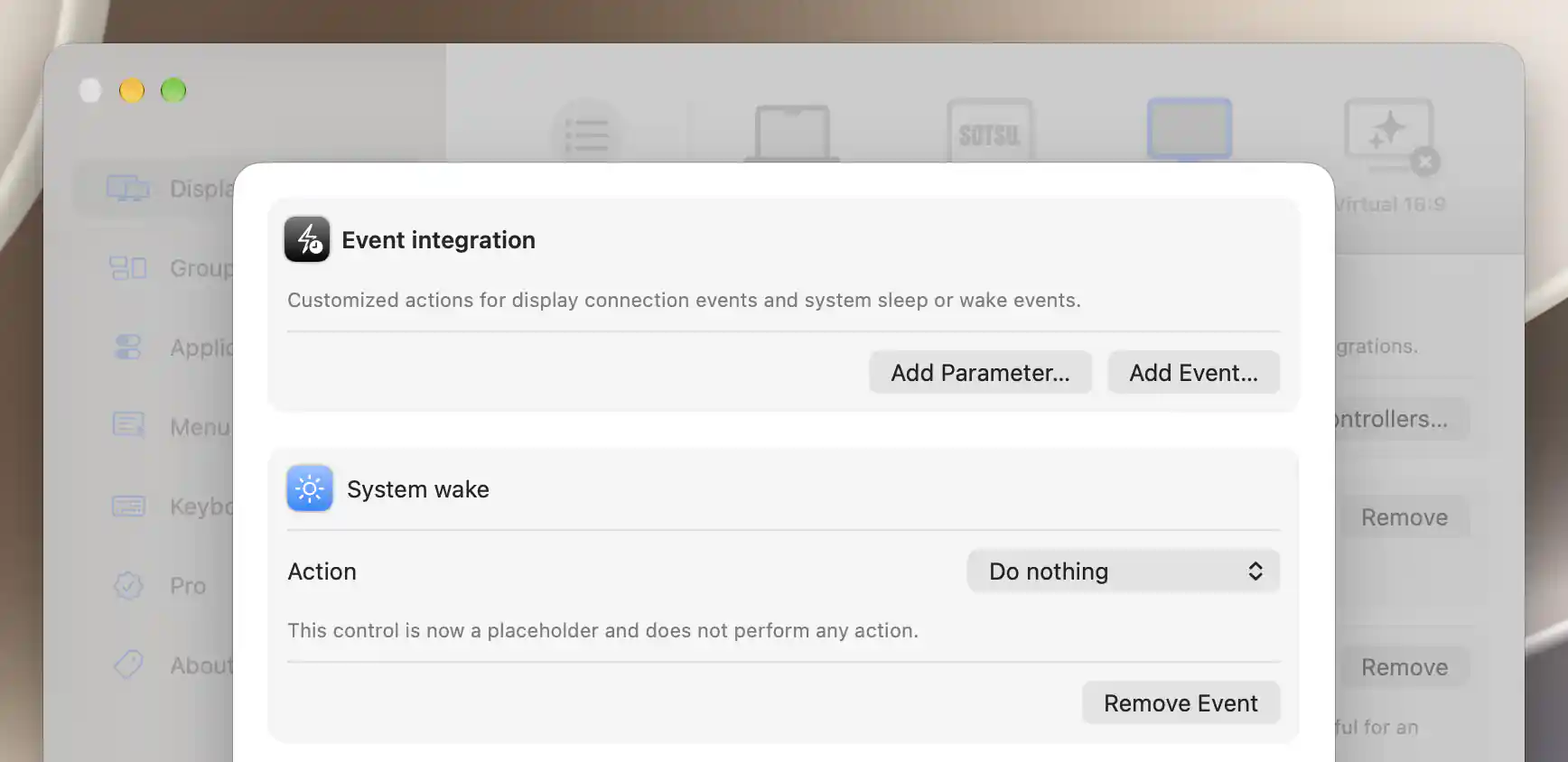 New System wake event with Action set to Do nothing