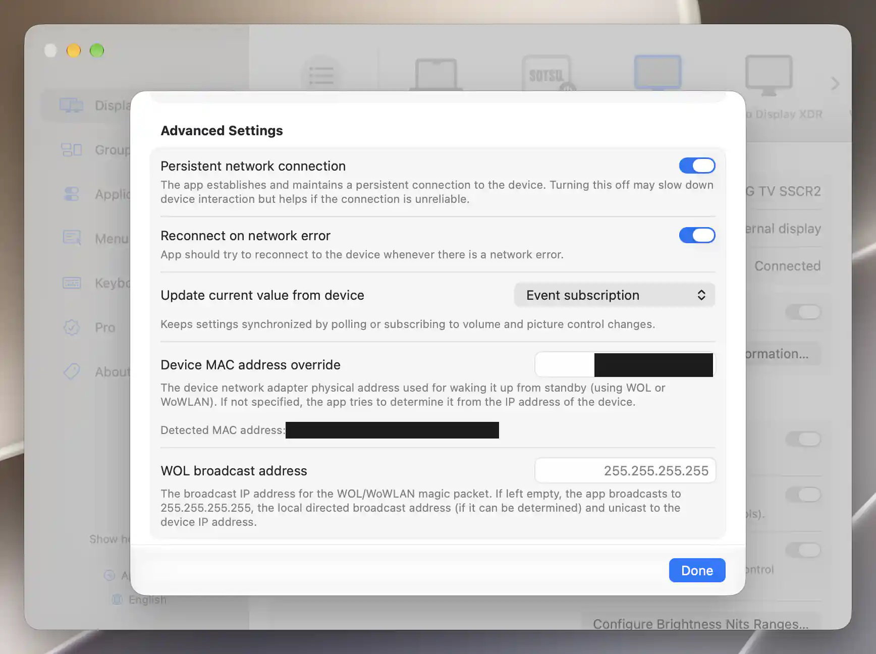 LG persistent connection, readback and wake addressing