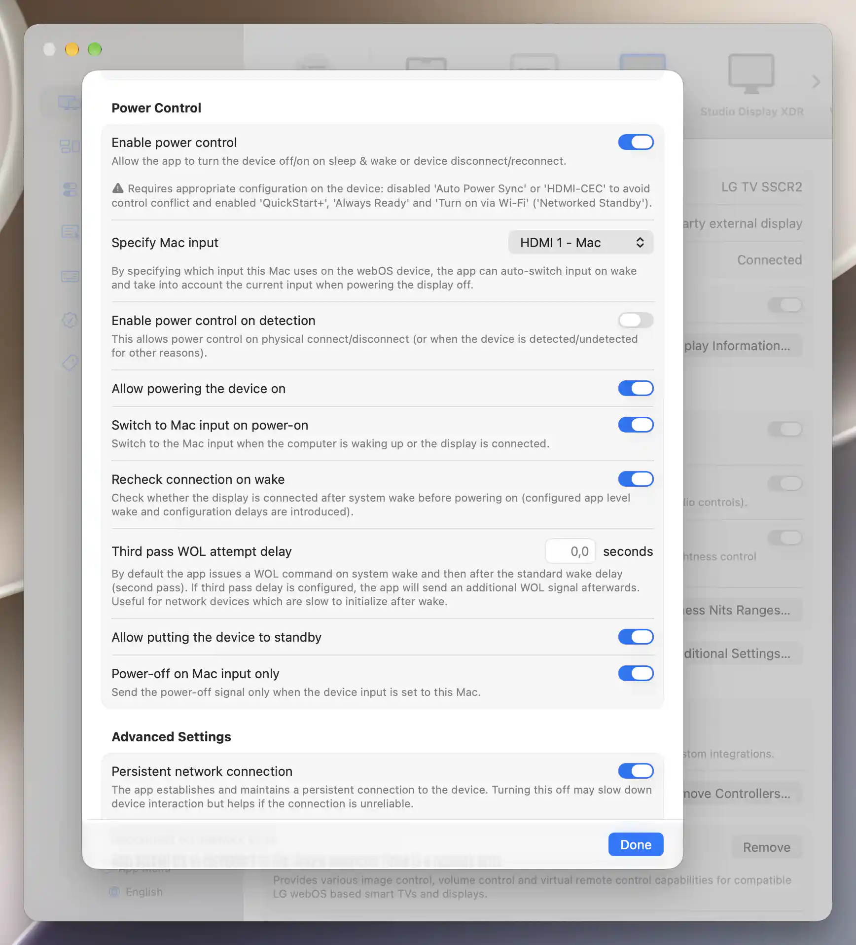 LG power automation with input and wake-delay options