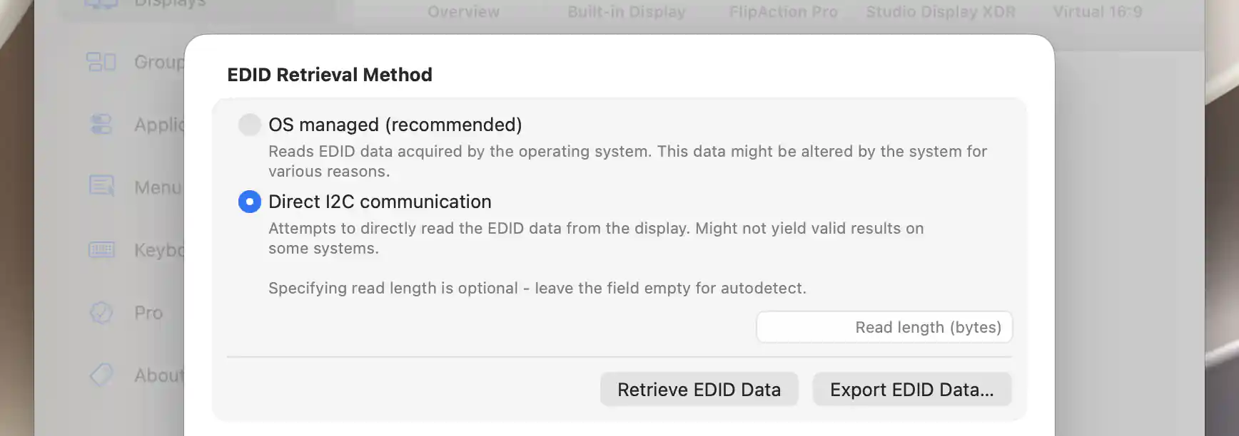 Direct I2C EDID retrieval with automatic read length