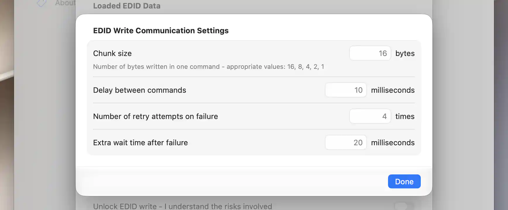 EDID write communication timing with default placeholders