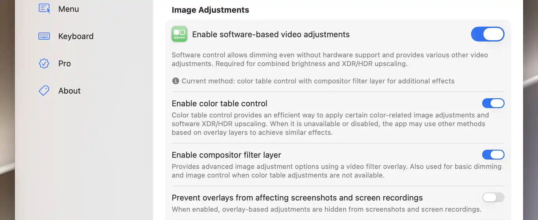 Software image adjustment methods and screenshot overlay controls