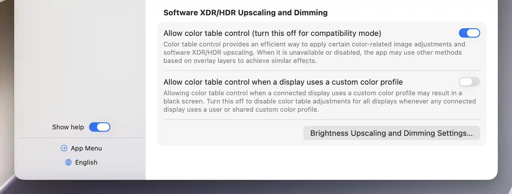 Global color-table control enabled with custom-profile compatibility disabled