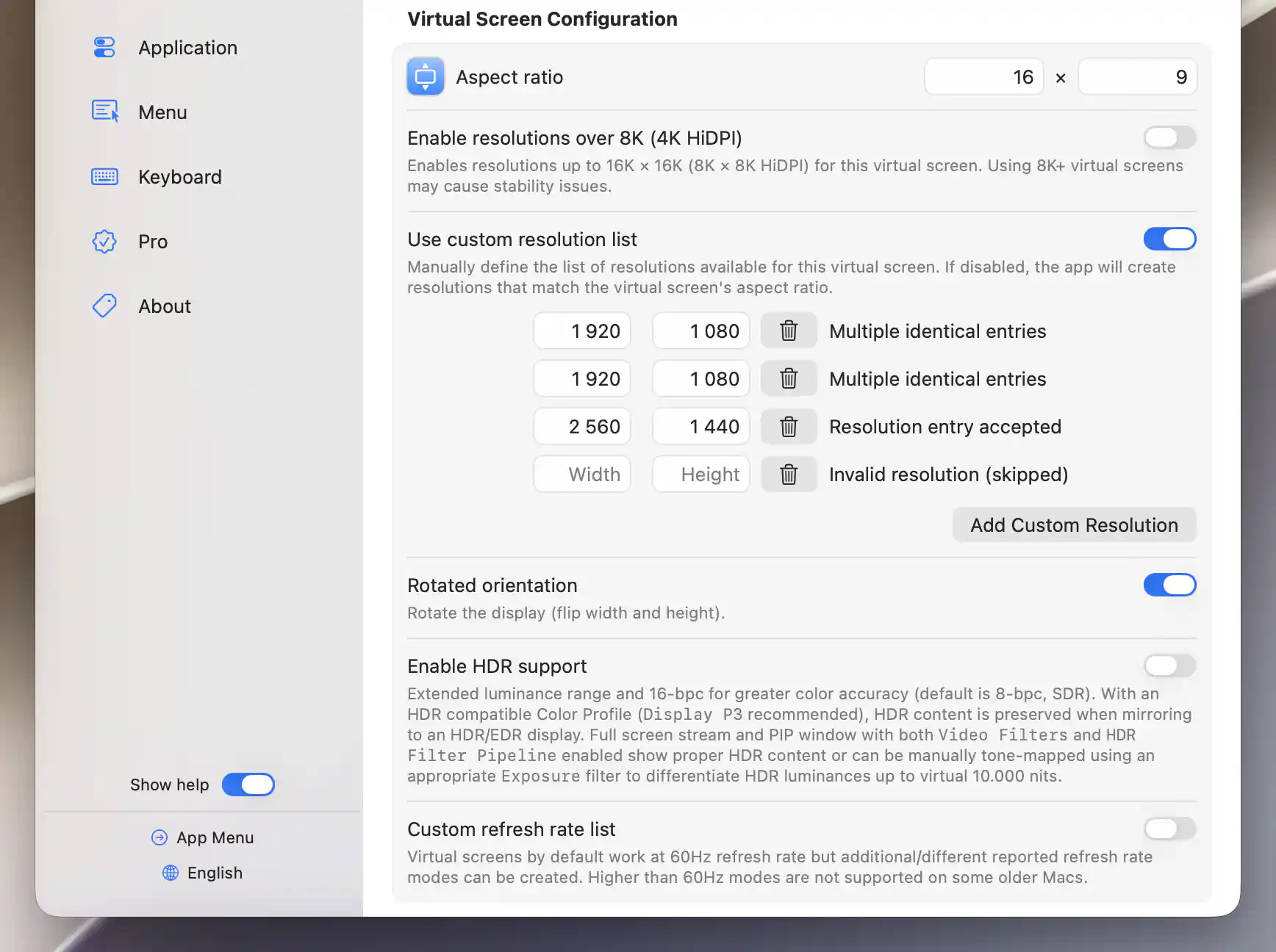 Custom virtual resolution list with Rotated orientation enabled