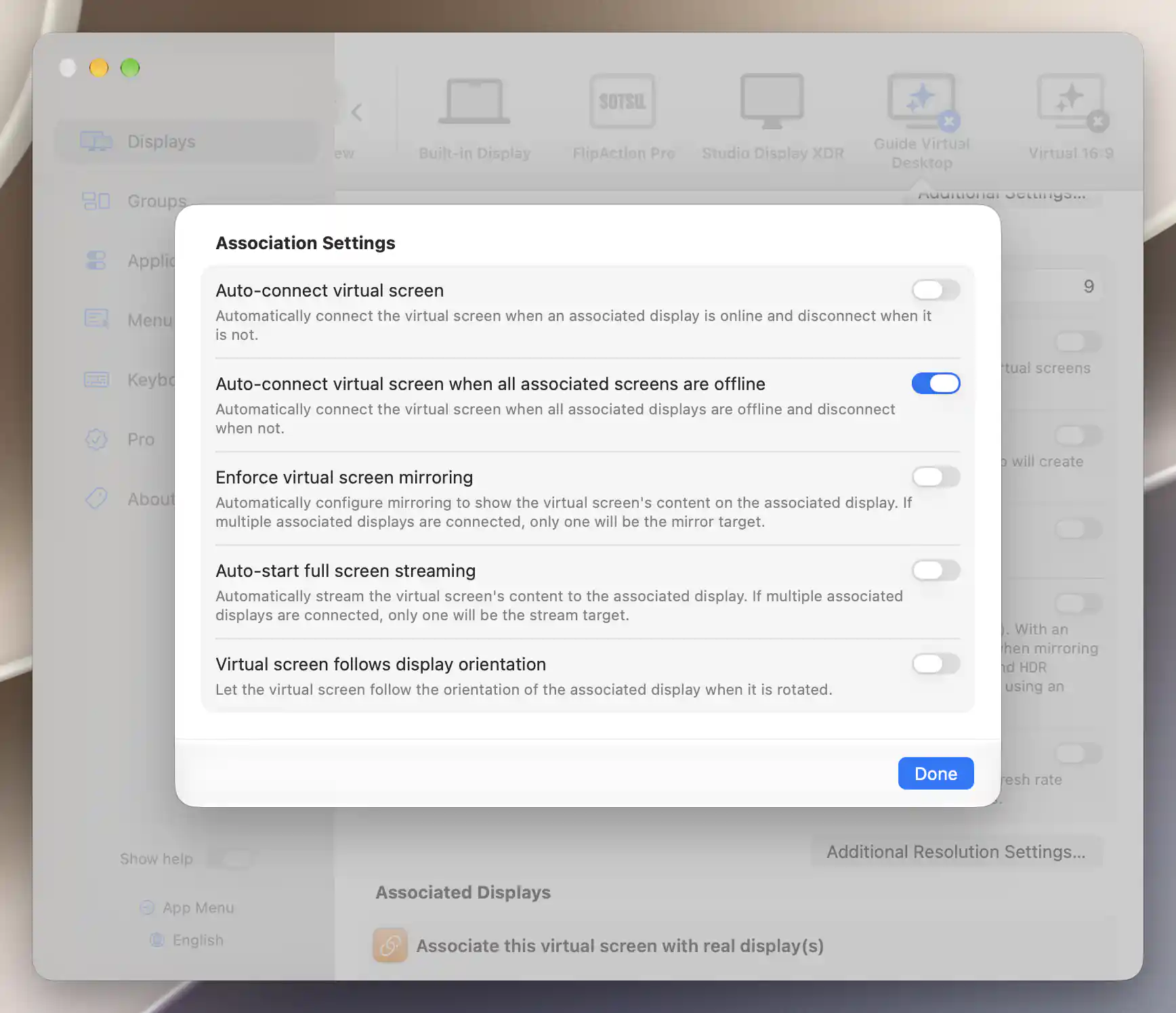 Association Settings with inverse automatic connection enabled