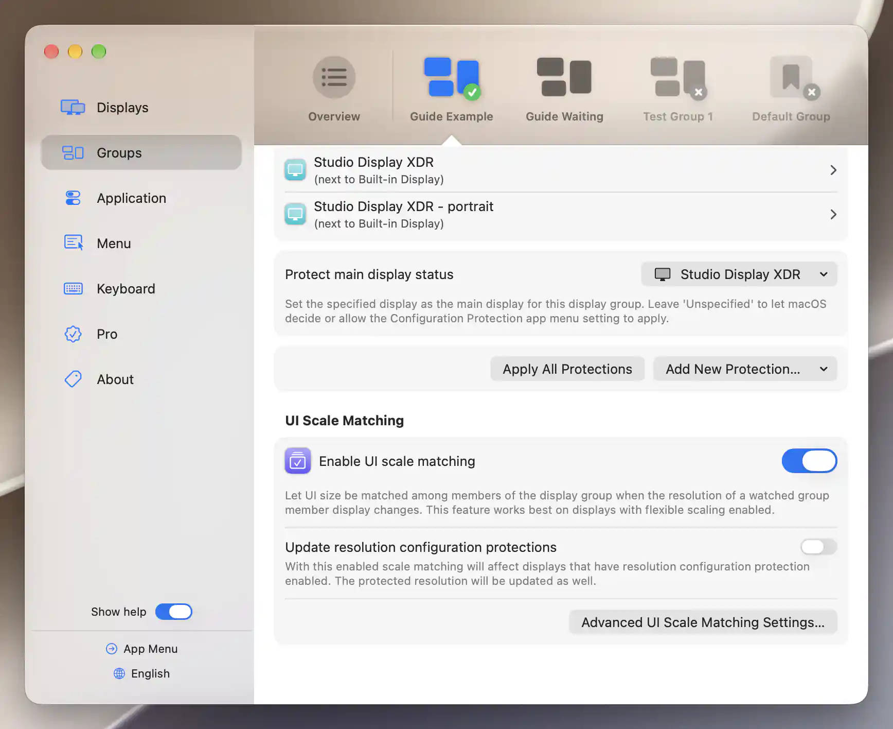 Enabled UI scale matching with resolution-protection and advanced settings options
