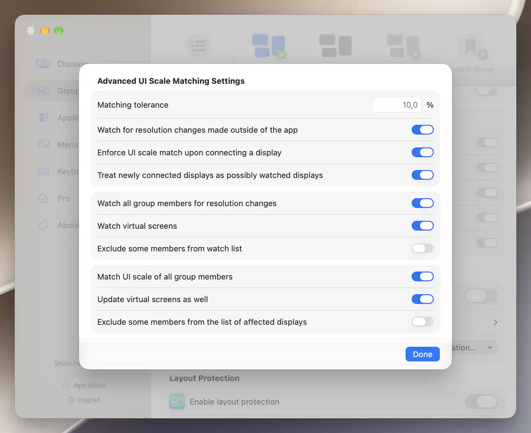 Automatic watched and affected group-member lists with virtual-screen options enabled