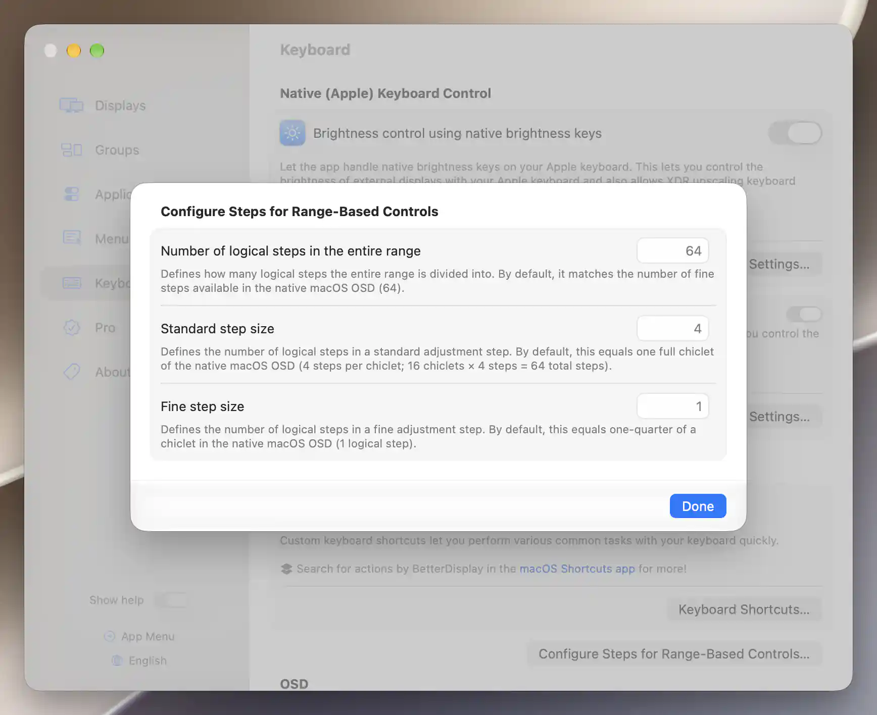 Logical range, standard step and fine step default placeholders