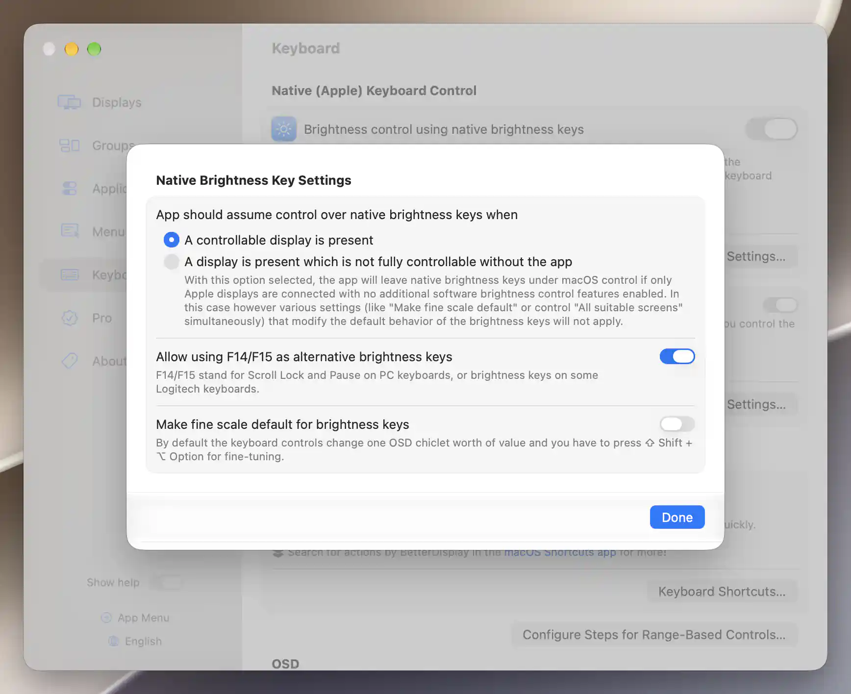 Native brightness-key assumption policy and fine-scale options