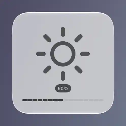 Classic brightness OSD with large sun icon, percentage and segmented bar