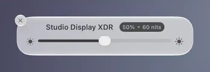 Brightness OSD displaying 50 percent and 60 nits for Studio Display XDR