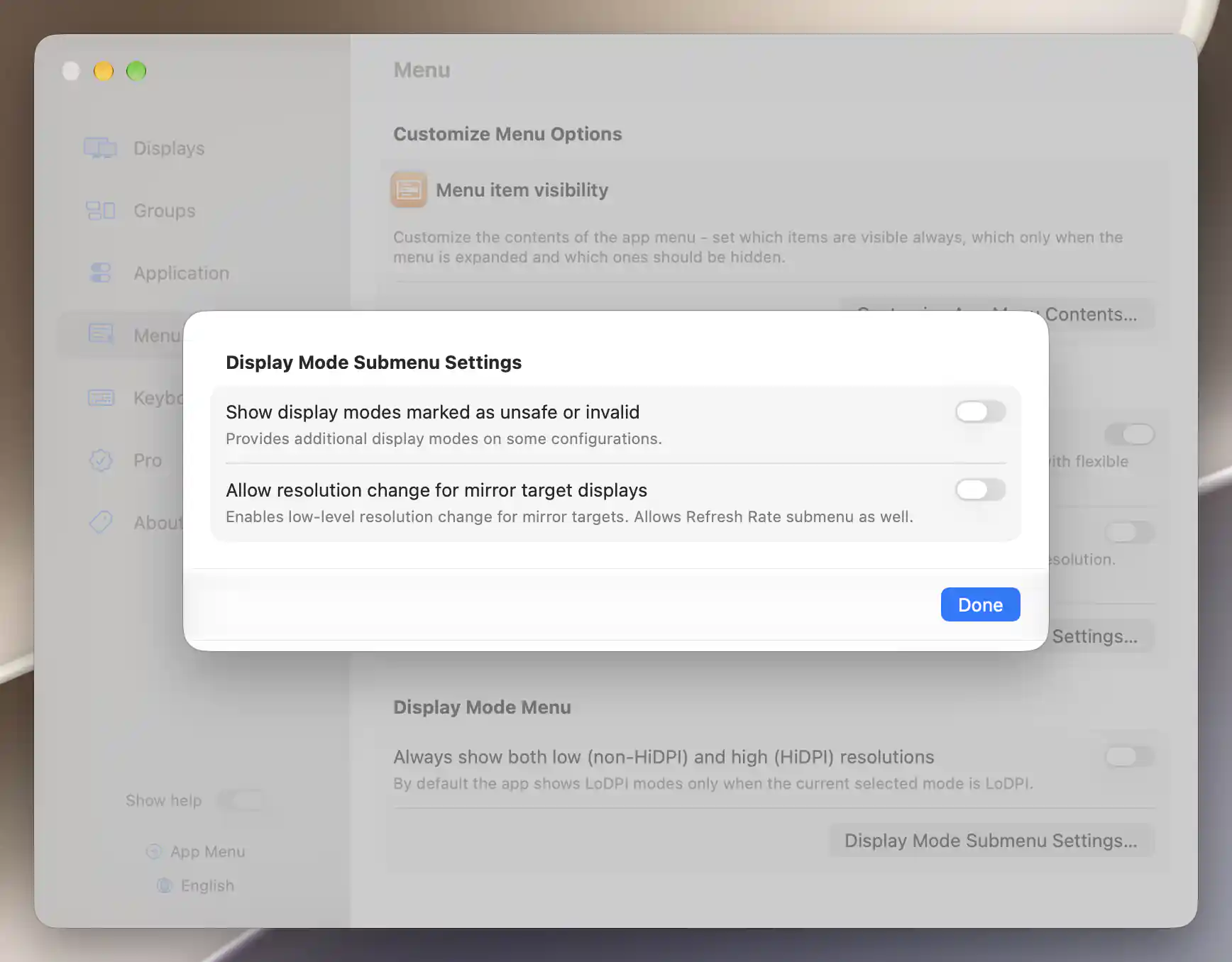 Advanced Display Mode options on Apple silicon