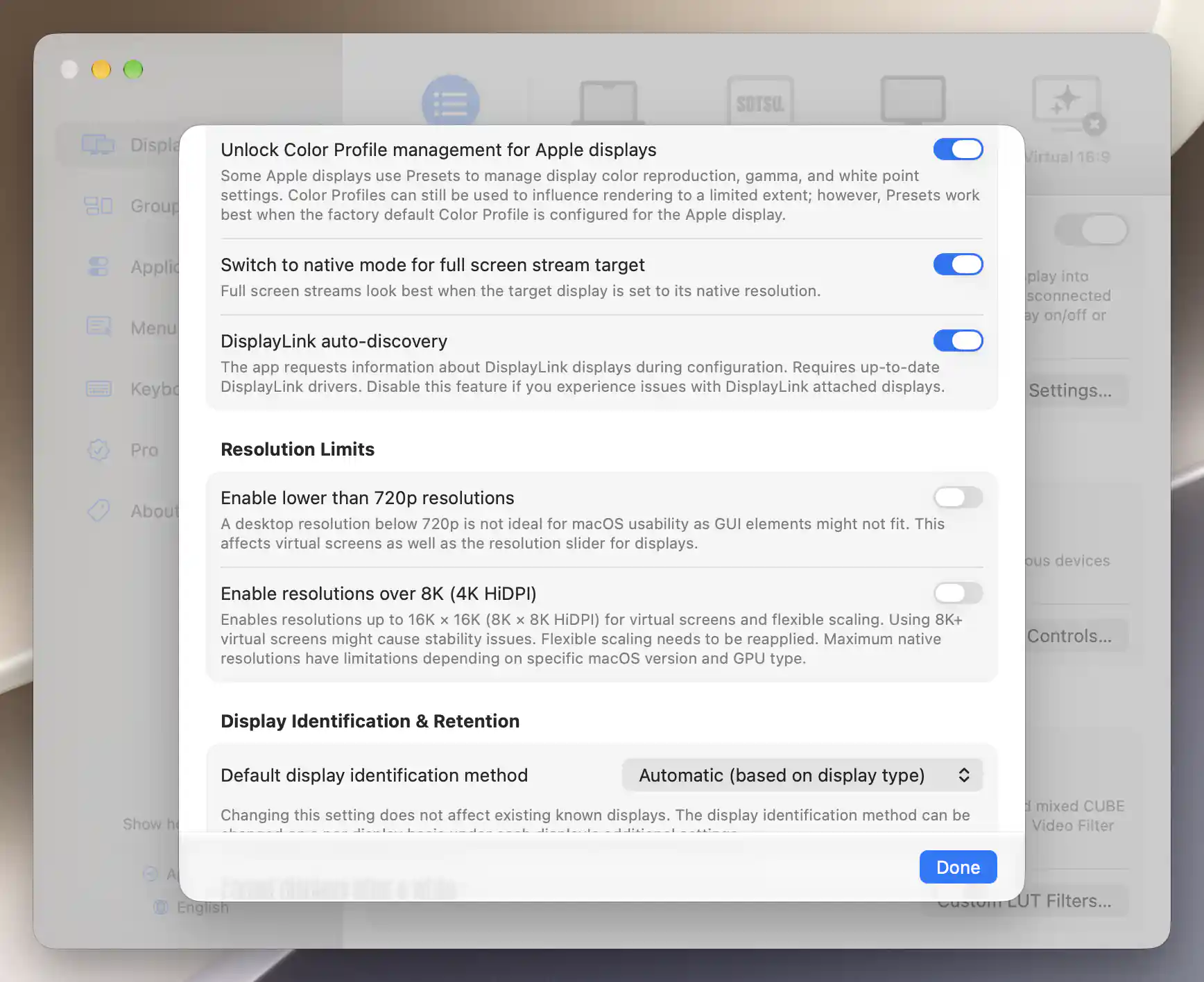 Advanced Display Settings showing the over 8K option off and its full stability and GPU warning