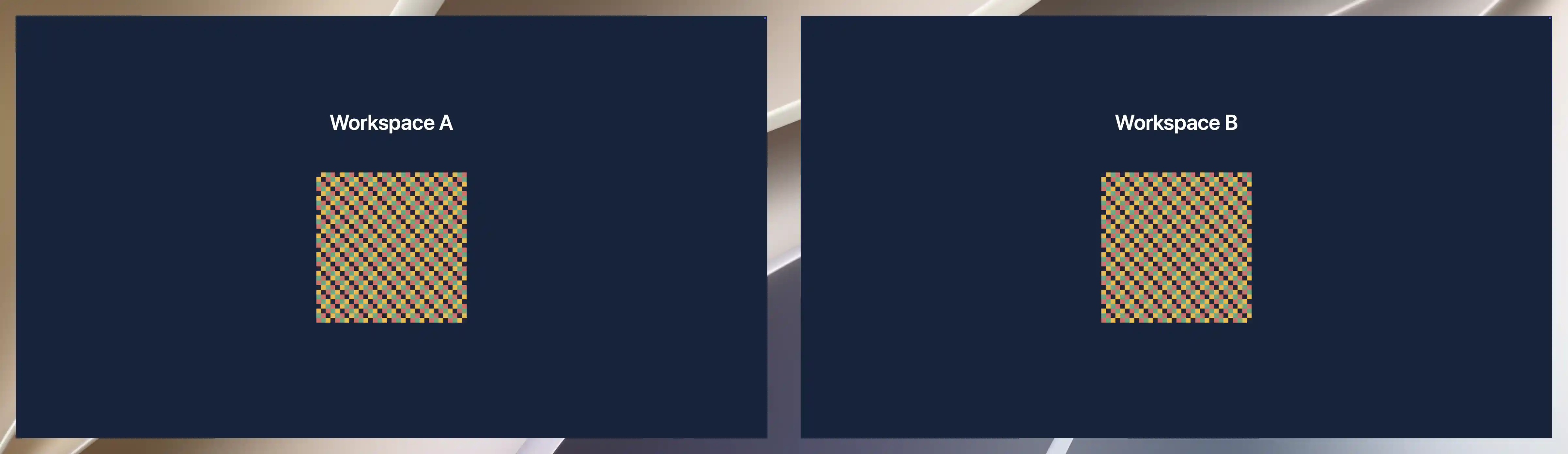 Two independent virtual desktops appear in equal borderless 16:9 views, side by side on Studio Display XDR.