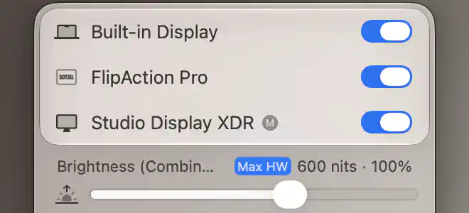 Studio Display XDR combined brightness at the Max HW snap point of 100%