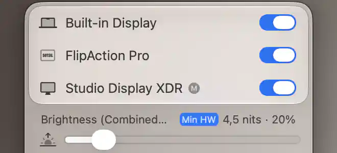 Studio Display XDR combined brightness at the Min HW snap point of 20%