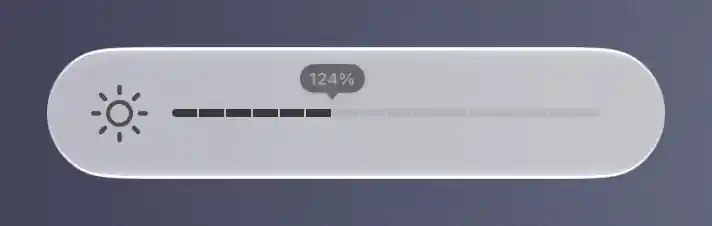Native keyboard brightness OSD showing 124% during software upscaling